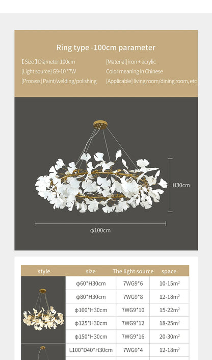 Nordic gingko leaf LED chandelier modern Kitchen living room Bedroom Dining room round interior loft ceiling hanging light