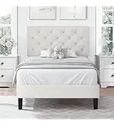 King and Headboard,Boucle Upholstered Platform Bed Frame,Modern Style,Soft Rounded Corners,No Box Spring Required,Easy