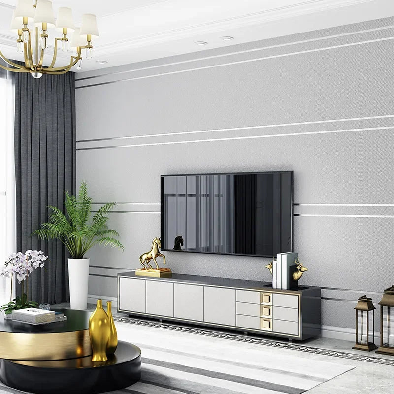 3d Wallpaper Modern Simple Striped Pattern Living Room Tv Background Home Decor Deerskin Texture Non Self Adhesive Wall Sticker