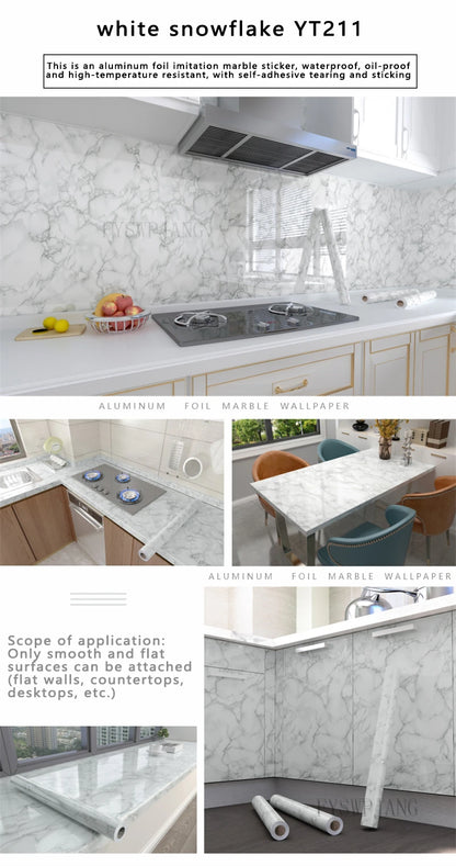 40cm Width Marble Self Adhesive Wallpaper Vinyl Wall Stickers Waterproof Contact Paper For Kitchen Decorative Film Home Decor