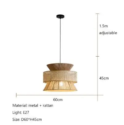 Vintage Wabi Sabi Chandelier Handmade Hemp Rope Pendant Light for Restaurant Bar Cafe Dining Room Led Rattan Lamp