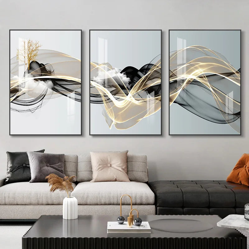 3 Nordic Luxury Ribbon Abstract Wall Art Landscape Modern Poster Print Picture Living Room Home Decorative Painting