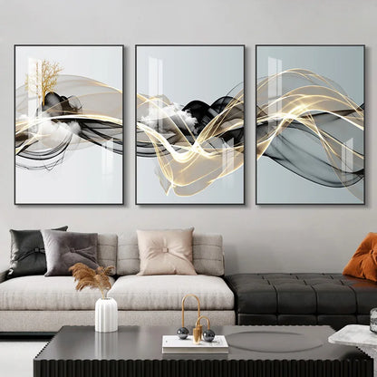 3 Nordic Luxury Ribbon Abstract Wall Art Landscape Modern Poster Print Picture Living Room Home Decorative Painting