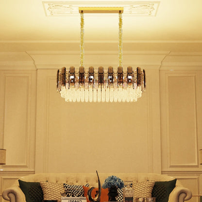 Vrygle Modern Crystal Chandeliers ,6-Light Crystal Rectangle Chandeliers, Dining Room Light Mount for Living Room Kitchen，room