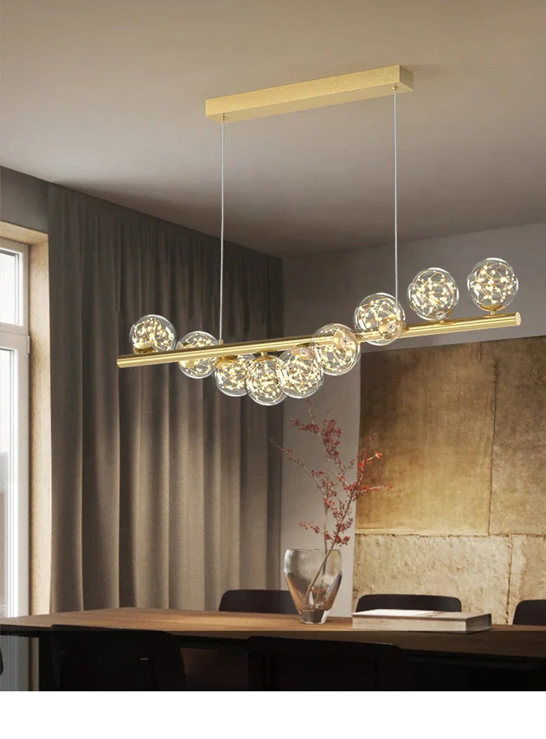 Modern Led Long Ceiling Chandelier Suspension Glass Balls Dining Table Room Kitchen Home Decor Hanging Lamp Front Desk Lights