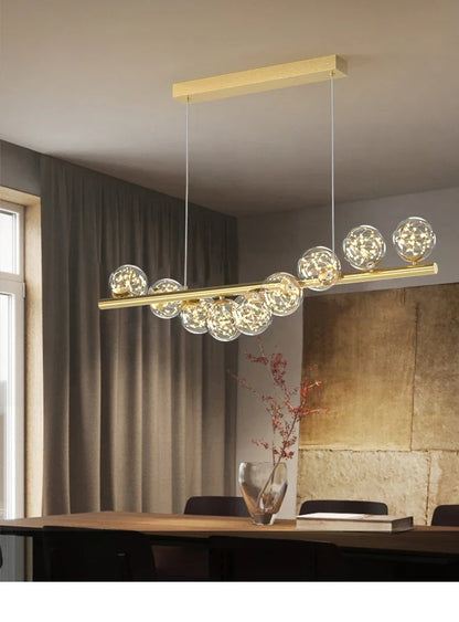 Modern Led Long Ceiling Chandelier Suspension Glass Balls Dining Table Room Kitchen Home Decor Hanging Lamp Front Desk Lights