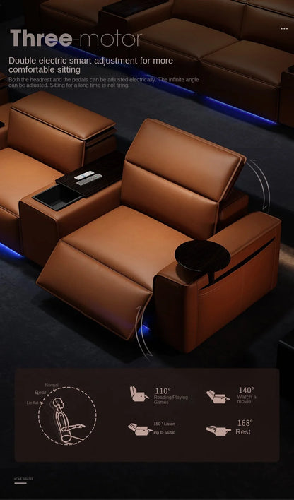 Modern Multifunctional Electric Recliner Sofa Home Theater Video Room Genuine Leather Fabric Wood for Living Video Hall