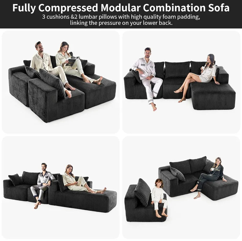 Vacuum Compression Sofa, Sofa Block Combination Fabric Sofa, Living Room Sofa Bed, 2 Pieces of The Same Color Sofa