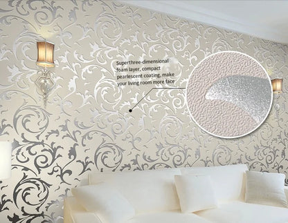 53cm European Style Acanthus Leaf Non-self-adhesive 3D Bedroom Living Room TV Background Wall Non-woven Hook Flower Wallpaper