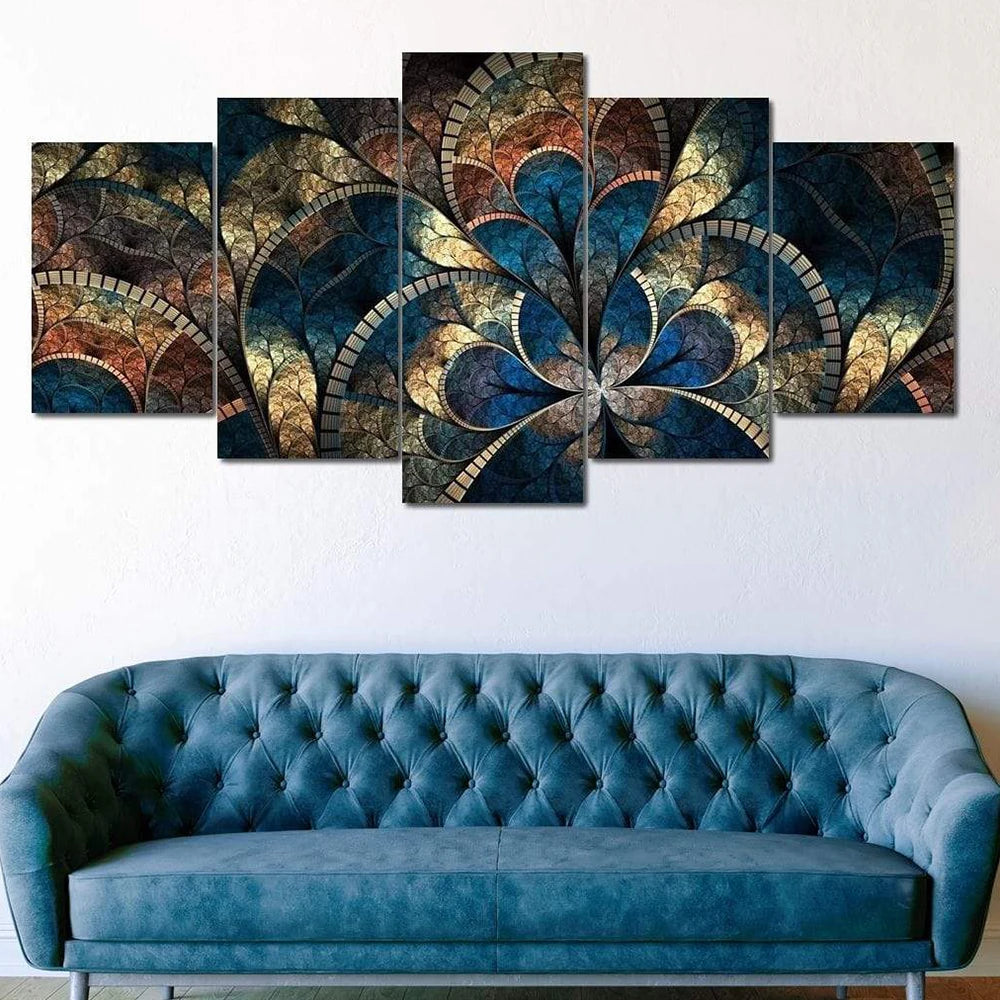 5 Panels Aesthetic Landscape Canvas Painting Abstract Natural Landscape Golden Light Art Luxury Posters Prints Living Room Decor