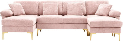 U-Shaped Sectional Sofa Couch, 4 Seat Sofa Set for Living Room, Convertible L-Shaped Velvet Couch Set with Chaise Lounge