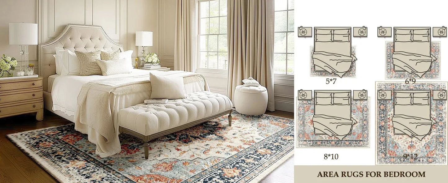 VIKAMA Boho Luxury Floral Loop-Pile Carpet - Chic Bohemian Area Rug for Living Room & Bedroom, Durable Non-Slip Mat Home Decor