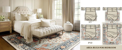 VIKAMA Boho Luxury Floral Loop-Pile Carpet - Chic Bohemian Area Rug for Living Room & Bedroom, Durable Non-Slip Mat Home Decor
