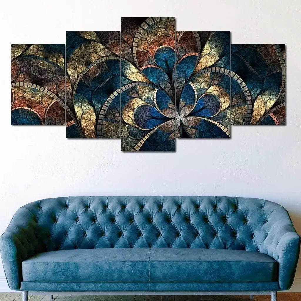 5 Panels Aesthetic Landscape Canvas Painting Abstract Natural Landscape Golden Light Art Luxury Posters Prints Living Room Decor