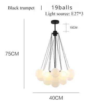 Nordic Bubble Glass Chandelier for Living Dining Table Room Decoration Frosted Glass Gold Black LED Ceiling Pendant Light