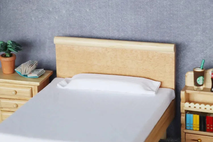 1:12 Scale Miniature Dollhouse Double Bed Mini Bedroom Wardrobe Furniture for OB11 BJD Doll Accessories Toy
