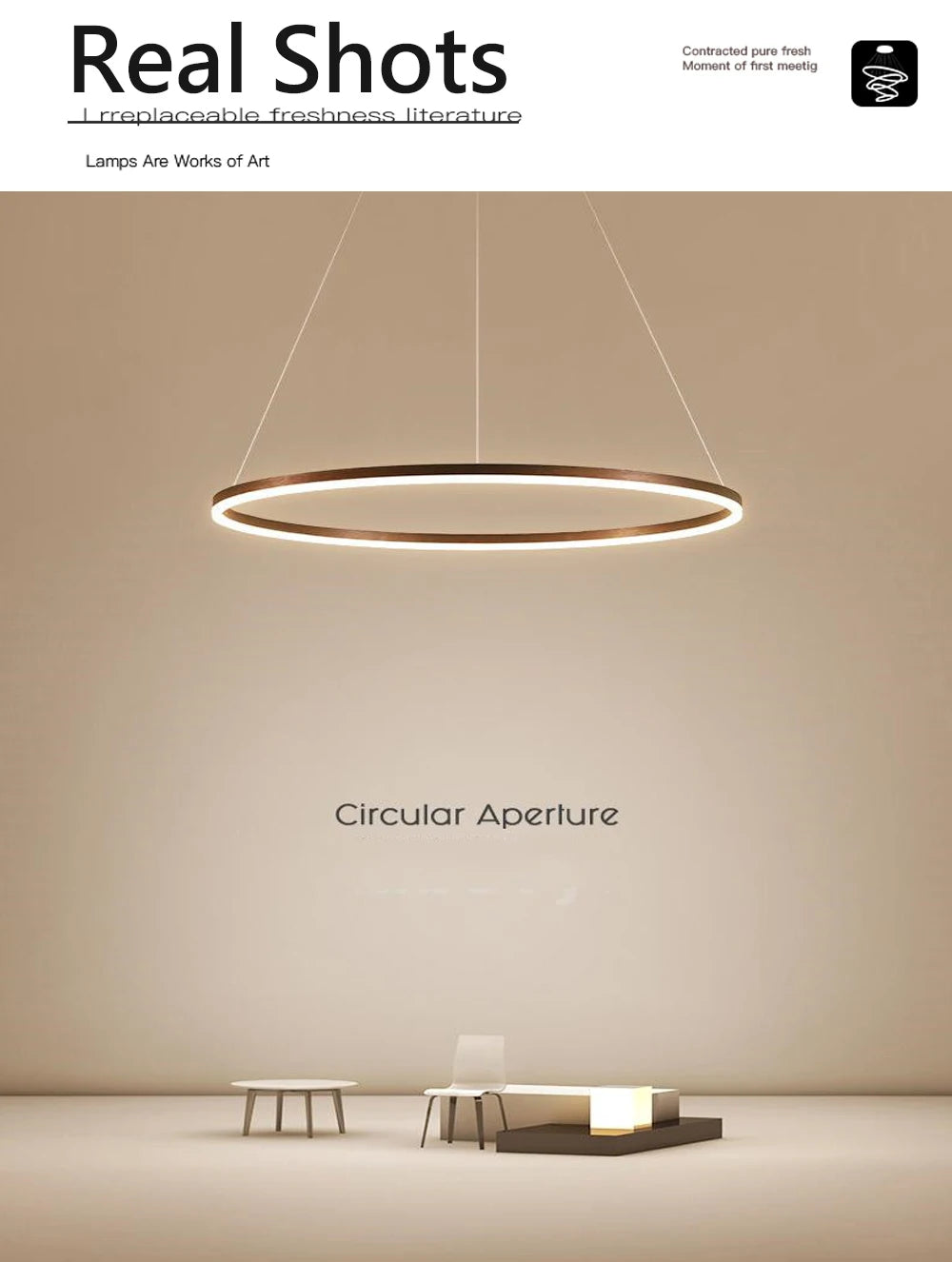 Modern LED pendant lights suitable for bedrooms, living rooms, and dining rooms. Circular ceiling chandelier, home lighting.