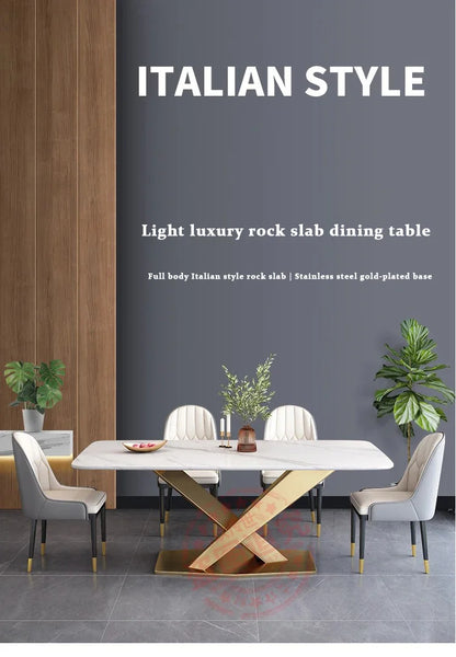Mavisun Italian Dining Table Set 6 Chairs Ivory Home Console White Finish Sintered Stone Rock Plate Top Concise Salon Furniture