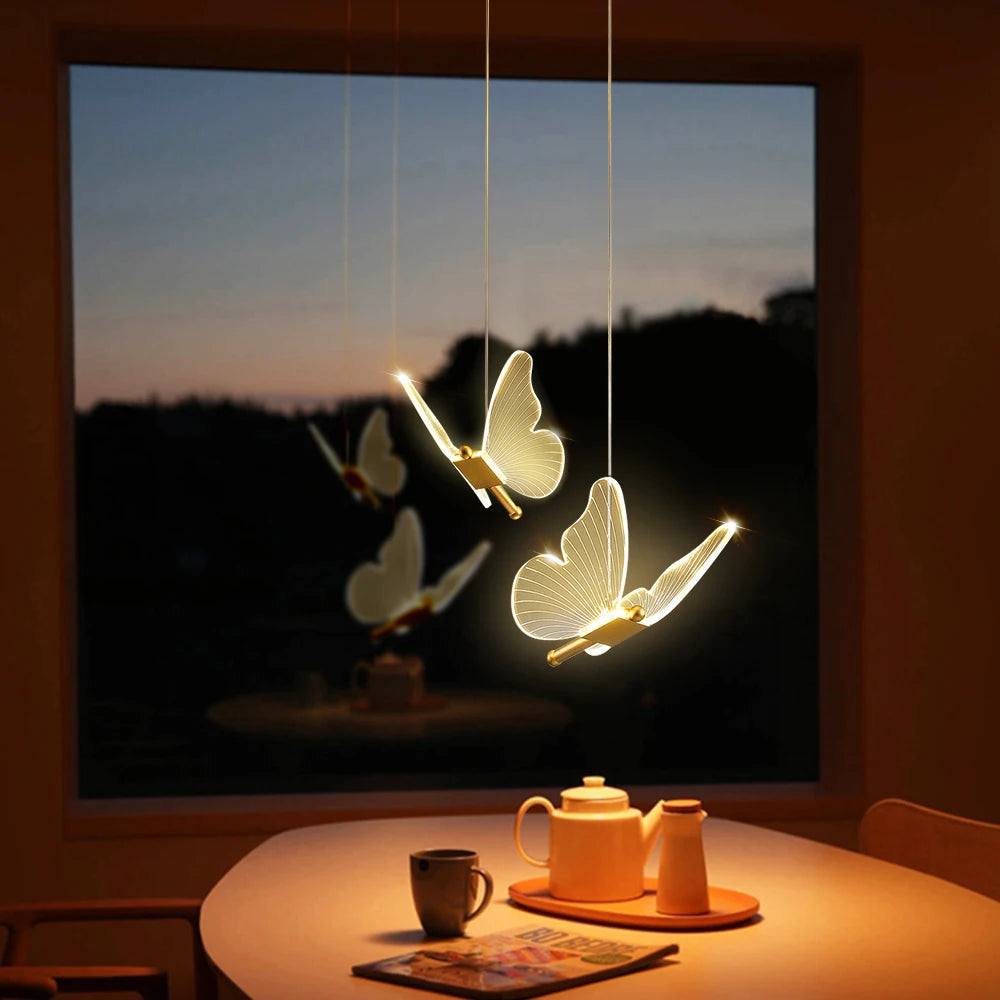 Butterfly Chandelier LED Ceiling Pendant Light Hanging Lamp Dining Living Room For Home Decora Indoor Lighting Bedroom Luminaire