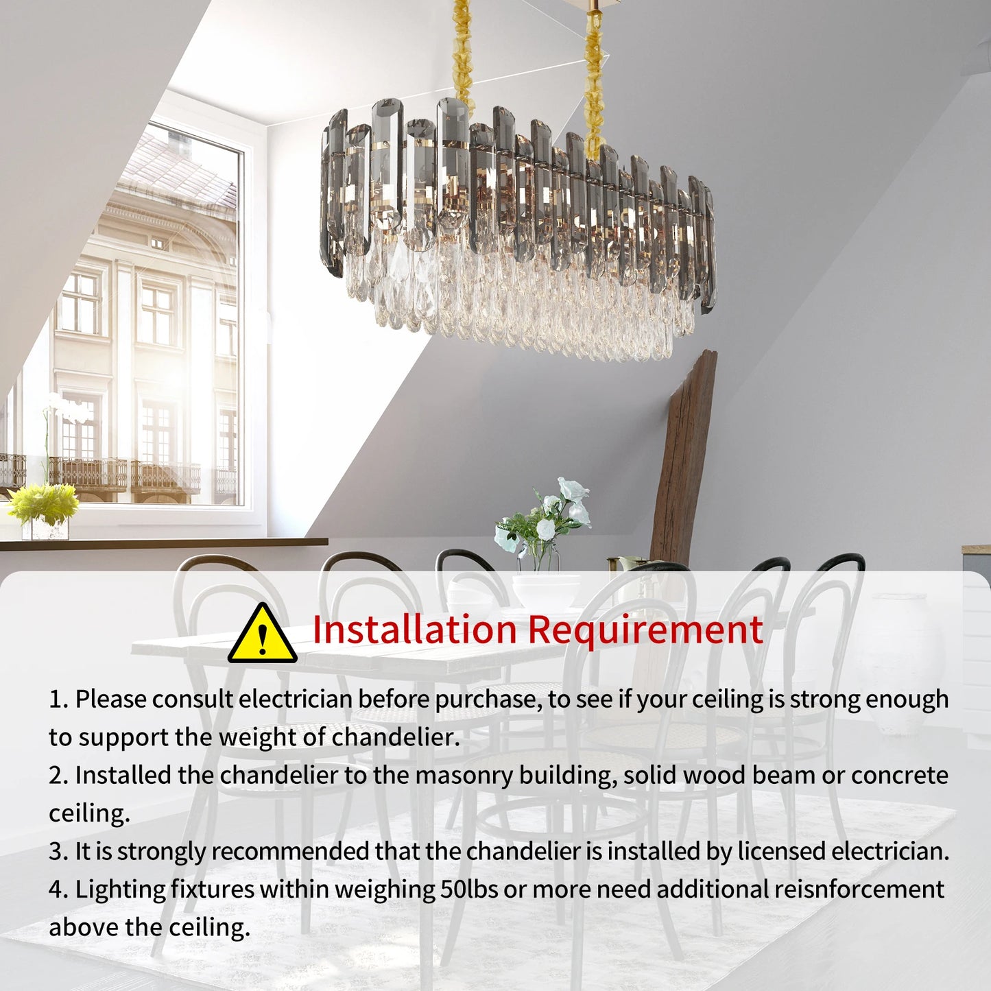 Vrygle Modern Crystal Chandeliers ,6-Light Crystal Rectangle Chandeliers, Dining Room Light Mount for Living Room Kitchen，room