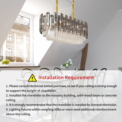 Vrygle Modern Crystal Chandeliers ,6-Light Crystal Rectangle Chandeliers, Dining Room Light Mount for Living Room Kitchen，room