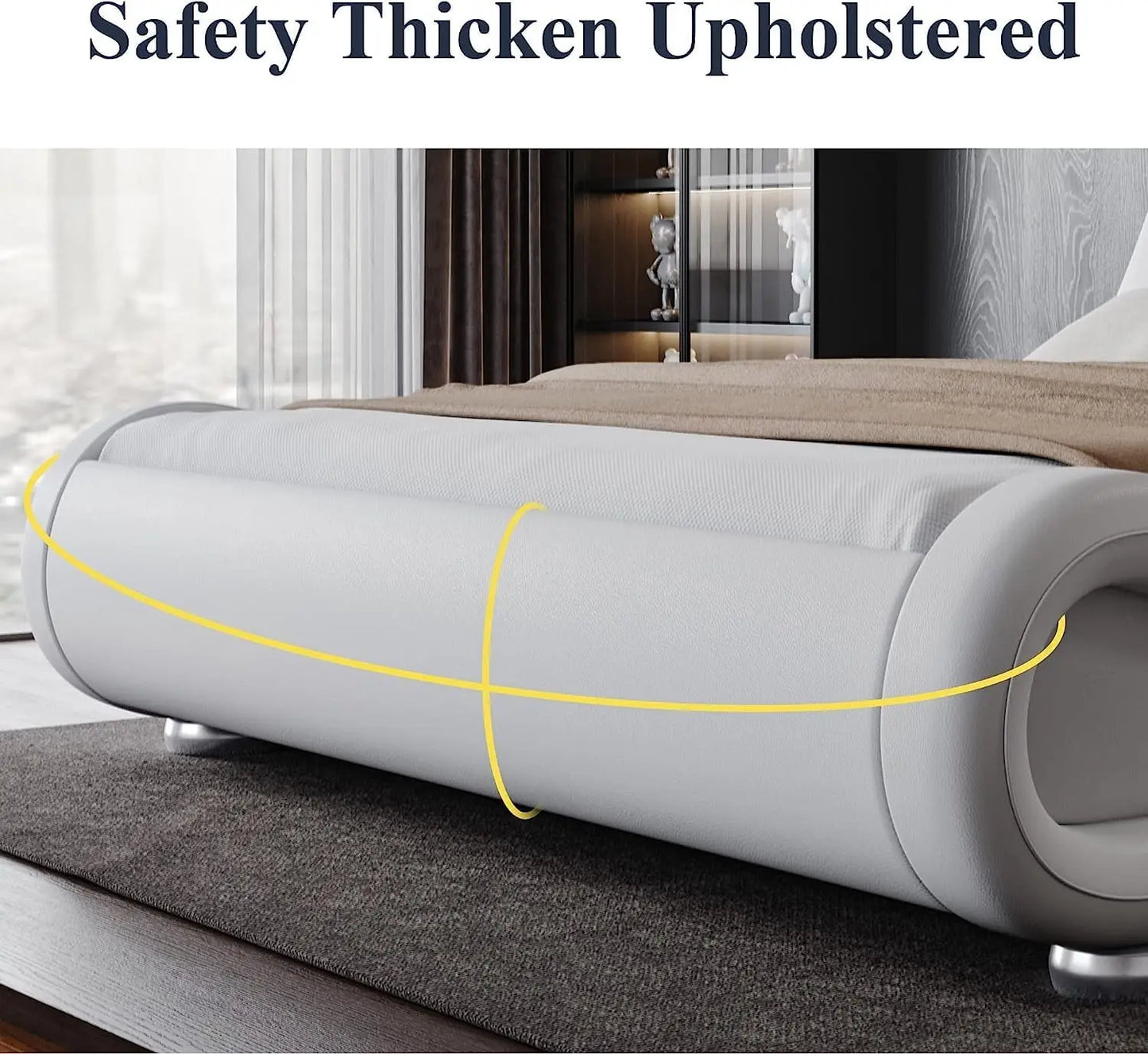 Upholstered Platform Bed Frame with Ergonomic & Adjustable Headboard, Modern Low Profile Sleigh Design