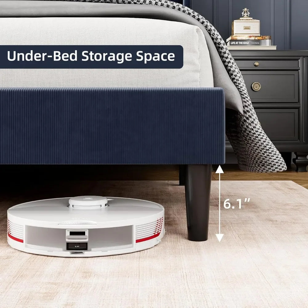 Bed Frame with Wingback & 2 Storage Pockets,  Upholstered Headboard, Solid Wood Slats Support, Velvet Platform Beds Bedroom