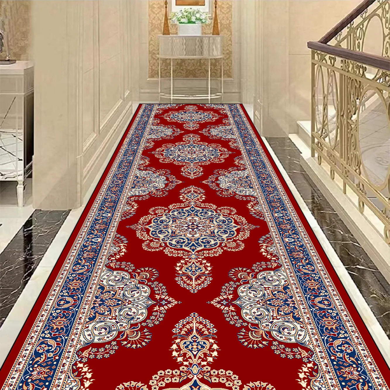 Golden Luxury Long Corridor Carpet Large Area Passageway Non-slip Rugs Washable Porch Entry Doormat Living Room Decoration Mats