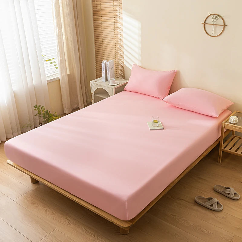 Waterproof Fitted Sheet Single Double Queen Size Mattress Cover Solid Color Fit Sheet 80x200 180x200 With Elastic Band Bed Sheet