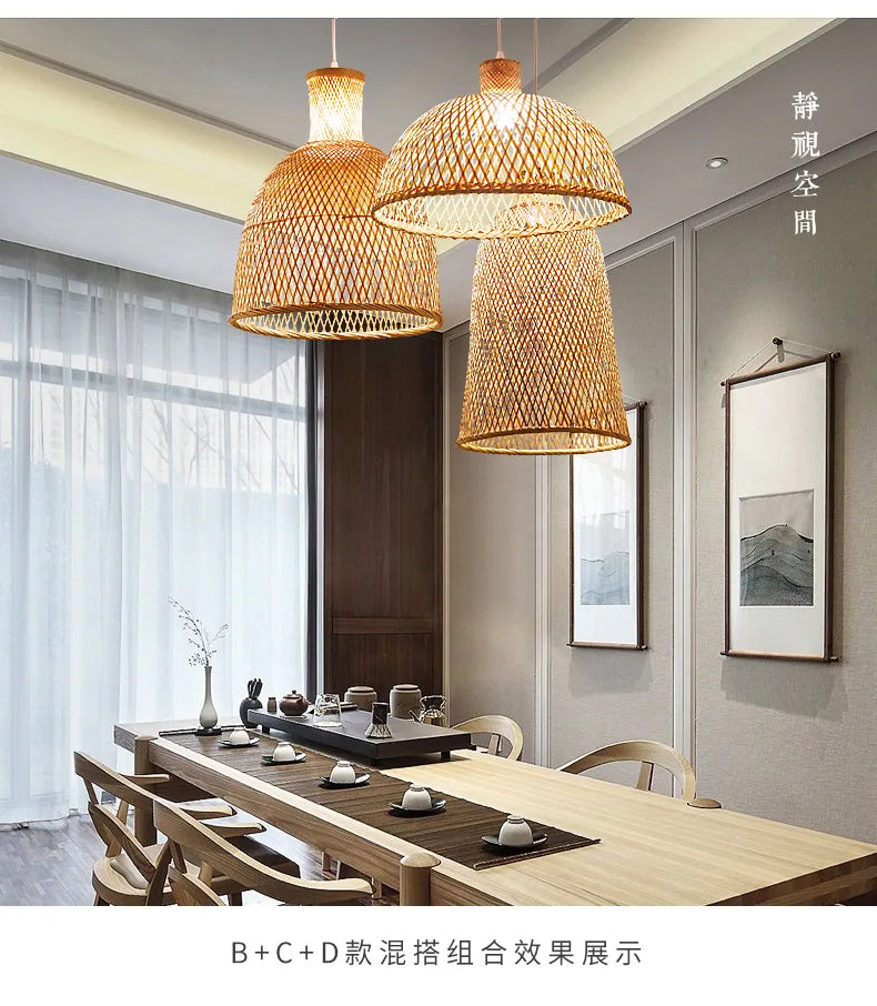 Zen Bamboo Chandelier New Chinese Lantern Hotel Chinese Style Restaurant Restaurant Bamboo Artwork Duplex Staircase Long Chandel