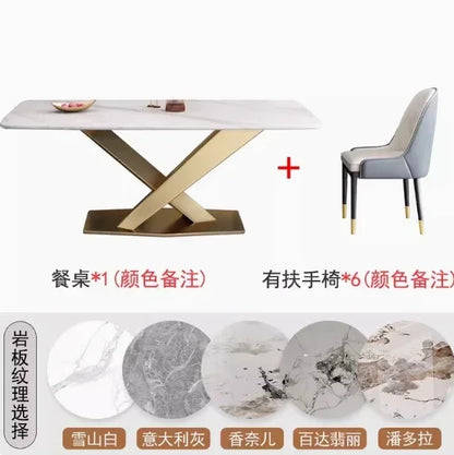 Mavisun Italian Dining Table Set 6 Chairs Ivory Home Console White Finish Sintered Stone Rock Plate Top Concise Salon Furniture