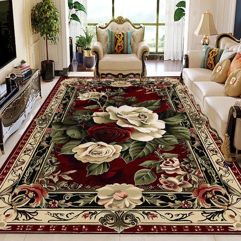 European Retro Floral Large Carpet for Living Room Luxury Decoration Rug 200x300 cm Non-slip Bedroom Cloakroom Washable Soft Mat