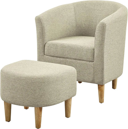 Accent Chair, Sherpa Chair White Fluffy Chair Teddy Barrel Chair with Ottoman Comfy ArmChair Footrest Set