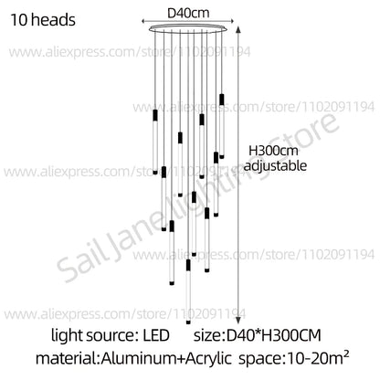 LED Staircase Modern Chandelier Luxury Villa Living Room Lighting Penthouse Home Decor Restaurant Bright High-Rise Chandelier