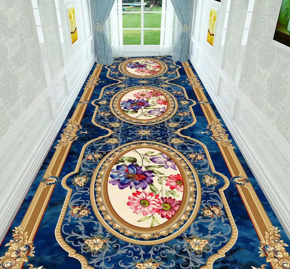 Luxury Classic Style Lobby Long Corridor Carpet Floral Wedding Passageway Large Area Rug Comfortable Washable Non-slip Floor Mat