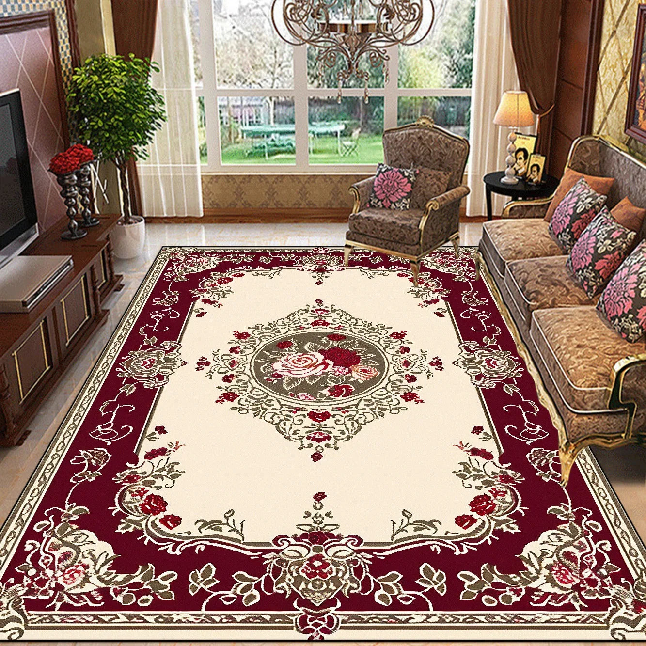 Retro Floral Large Size Carpets Living Room European Decoration Non-slip Sofa Area Rugs for Bedroom Cloakroom Floor Mat Washable