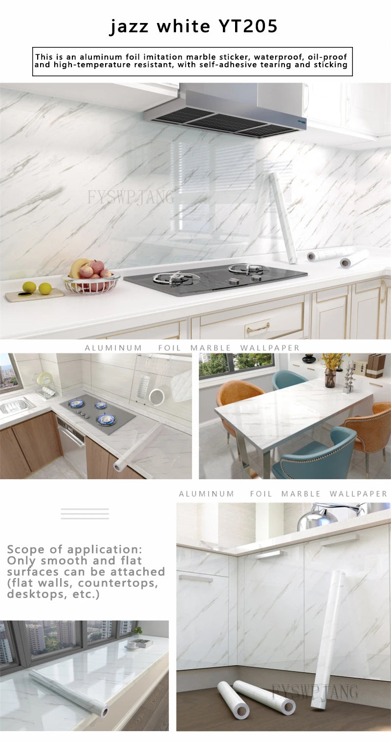 40cm Width Marble Self Adhesive Wallpaper Vinyl Wall Stickers Waterproof Contact Paper For Kitchen Decorative Film Home Decor