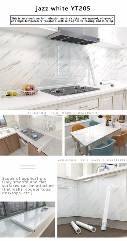 40cm Width Marble Self Adhesive Wallpaper Vinyl Wall Stickers Waterproof Contact Paper For Kitchen Decorative Film Home Decor