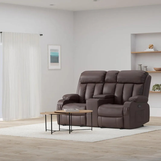 Electric Power Loveseat Recliner, Faux Leather Power Reclining Sofa with Heat and Massage, USB Ports, Cup Holders Living Room