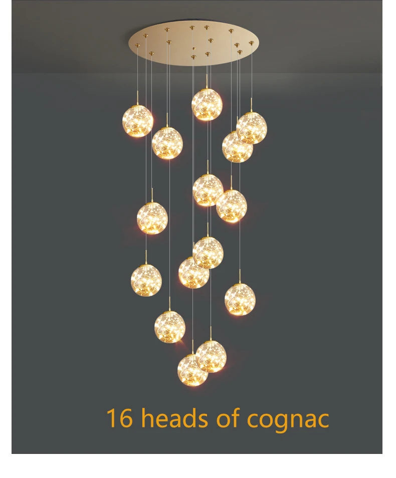 Modern Led Chandelier Glass Ball Dimmable for Staircase Living Room Pendant Lamps Home Decor Lighting Suspension Design Lusters