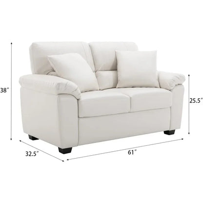 Morden Fort white leather love seat and sofa set, modern luxury and comfy furniture sleeper pouches for living room, apartment,