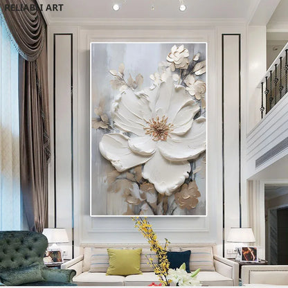 Blooming White Flowers On Canvas, Poster,Print Painting Abstract  Wall Art Picture For Nordic Living Room Decor Cuadros Unframed