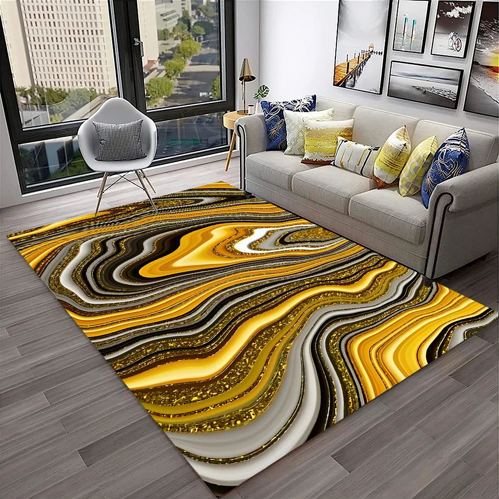 Luxurious Black Green Gold Colour Marble 3D Carpet Rug for Home Living Room Sofa Doormat Decor,kids Area Rug Non-slip Floor Mat