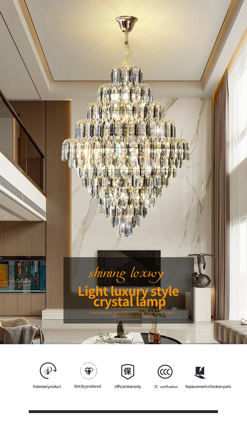 Designer LED Light Luxury Villa Main Hall Crystal Chandelier Luxury Hotel Restaurant Sales Office Custom Lights Pendant lights