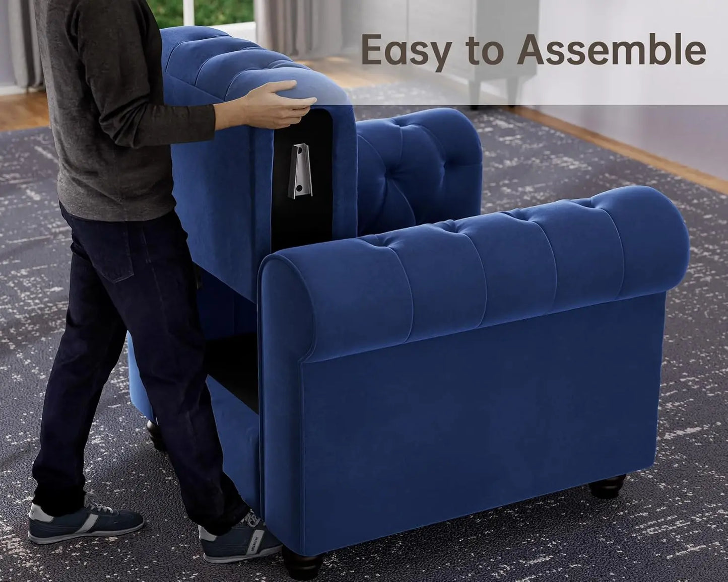 Chair for Living Room,Velvet No Sagging, Living 24'' Comfy Seat Depth, Accent Tool-Free Assemble