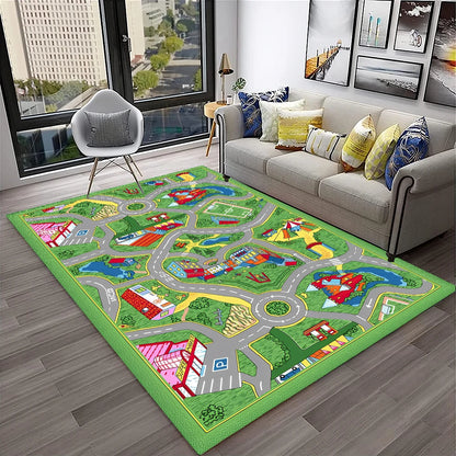 Child Playmat Traffic Highway City Playroom Carpet Rug for Home Living Room Bedroom Doormat Decor, Area Rug Non-slip Floor Mat