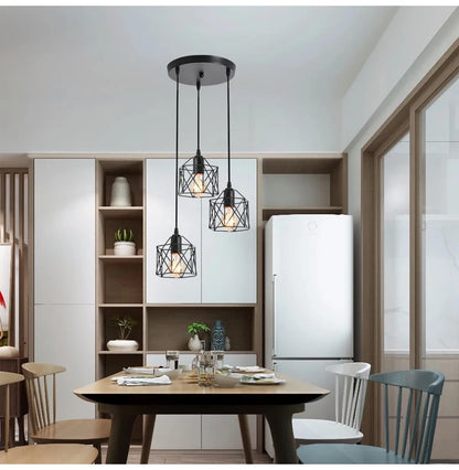 Industrial Pendant Light Adjustable Hanging Lamp for Ceiling Light Fixture Metal Cage Chandelier Lighting for Island Dining Room