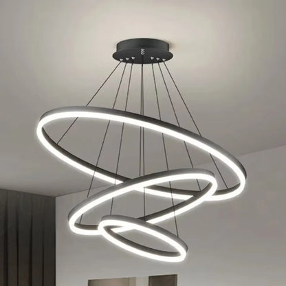 Modern LED pendant lights suitable for bedrooms, living rooms, and dining rooms. Circular ceiling chandelier, home lighting.