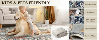 VIKAMA Boho Luxury Floral Loop-Pile Carpet - Chic Bohemian Area Rug for Living Room & Bedroom, Durable Non-Slip Mat Home Decor