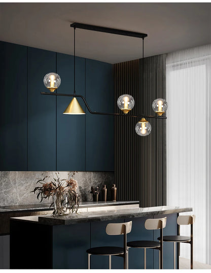 Nordic Black LED Chandelier For Living Room Kitchen Modern Home Indoor Ceiling Lighting Fixtures Glass Ball E14 Hanging Lamps